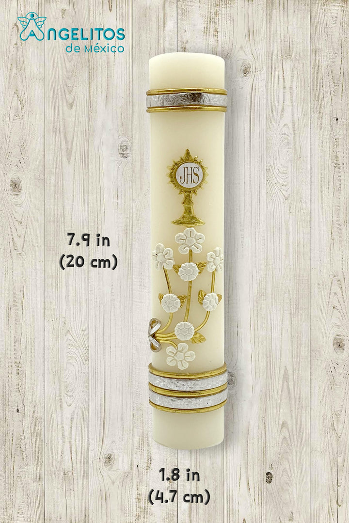 First Communion Prayer Candle Adorned with The Holy Spirit Dove A Blessed Mass Religious Keepsake