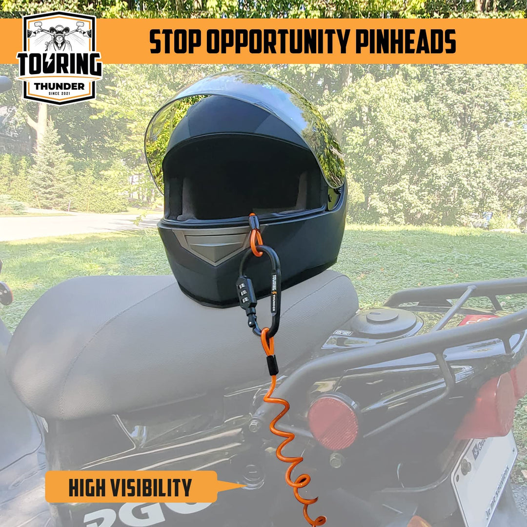 Motorcycle Helmet Lock - High Security Pin Combination Carabiner Lock for Motorbike - Bright Theft Deterrent Cable - Tough Enough to Secure Virtually Anything