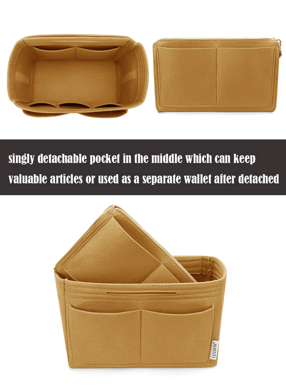 LEXSION Felt Purse Bag Organizer Insert with zipper Bag