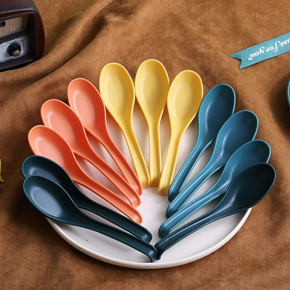 Soup Spoon, ECO Friendly Dinner Spoon,Made of Food Grade PP, BPA Free,Easy Clean,Dishwasher Safe Set of 12(Mix Color)