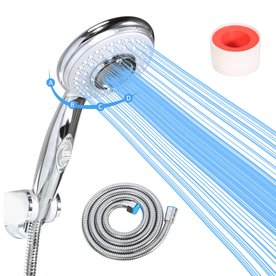 RV Shower Head with Hose and on off switch - High pressure shower head replacement for Bath roomRVMotor homeBoatTravel Trailer and Camper - with Stainless Steel 60&#39;&#39; Hose and bracket