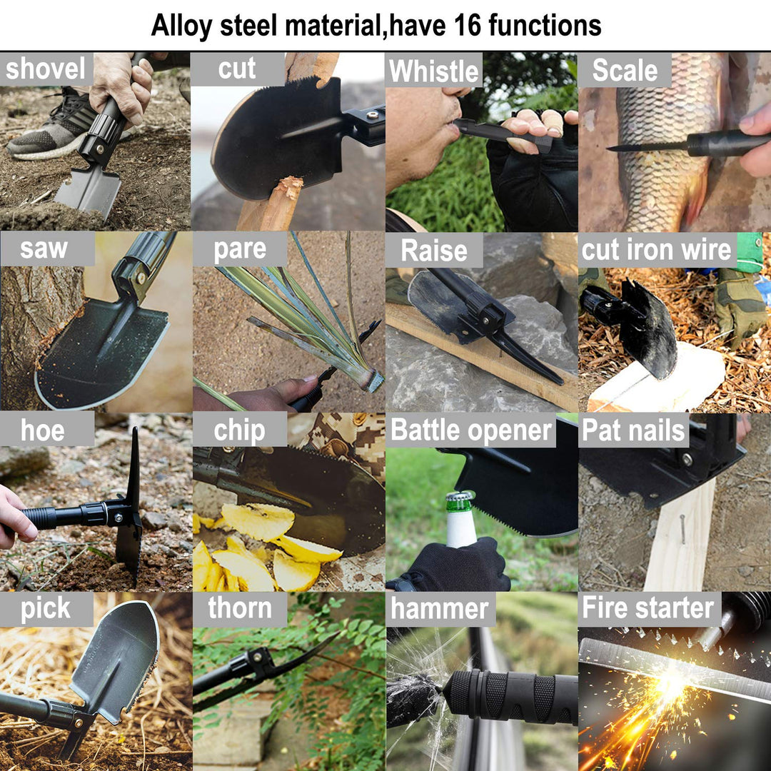 Survival Camping Shovel Multi-Purpose Military Folding Shovel Entrenching Tool Shovel for Garden, Camping, Hiking, Backpacking, Gardening, Fishing, and Car Emergency