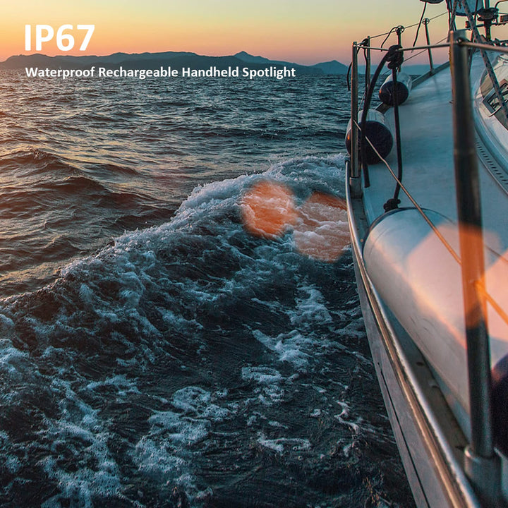 LED Rechargeable Marine Spotlight 1500 Lumen Handheld Spot Light Waterproof Searchlight Portable Boat Flashlight for with Switch Lock and USB Cable for Outdoor Fishing Hiking Hunting