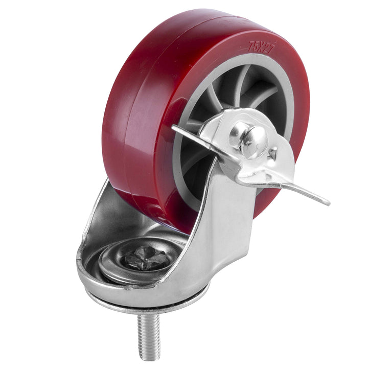 2 Inch Swivel Caster Wheels Set of 4, Locking Casters Heavy Duty Total Capacity 200lbs, Metric M8-1.25×25mm Threaded Stem PU Castors with Brake