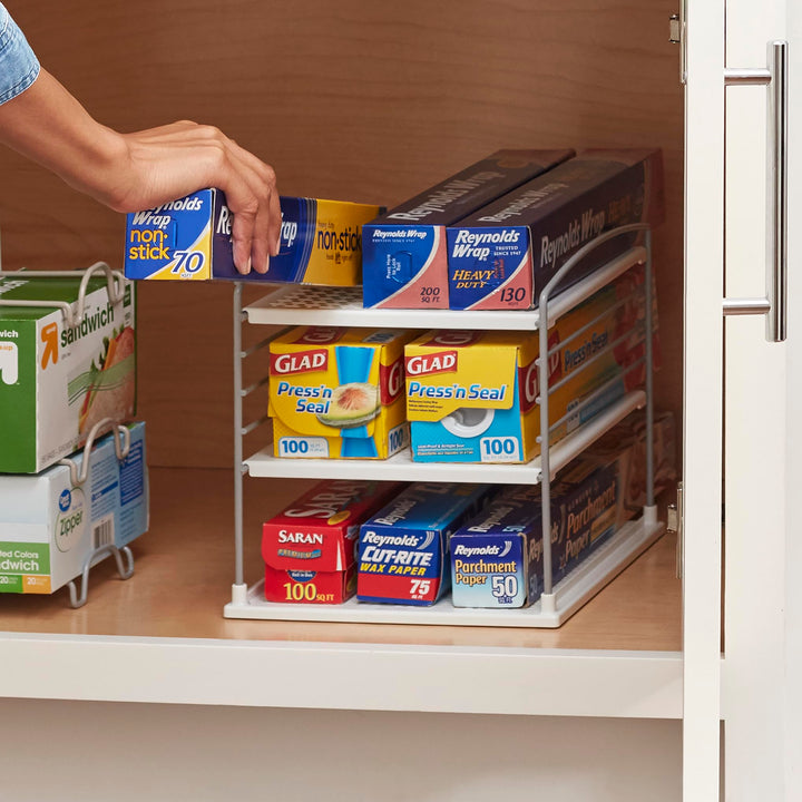 UpSpace Adjustable Box Organizer for Foil Wrap and Kitchen Cabinet Storage, Original, White