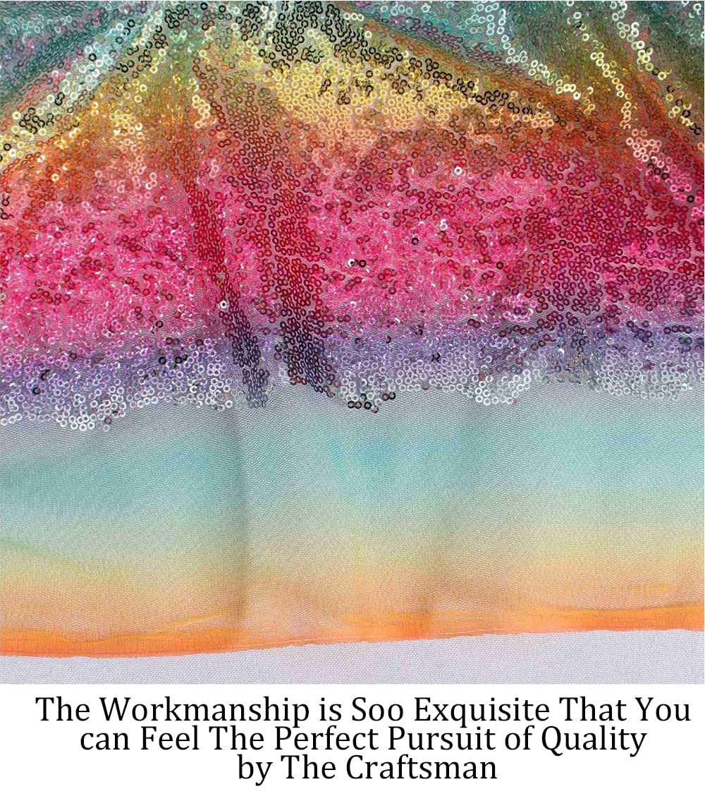 Pardecor Sequin Fabric by The Yard Glitter Fabric 1 Yard Little Mermaid Fabric Mesh Fabric Sequence Fabric Linen Material Fabric for Sewing Sparkle Cloth Fabric (1 Yard, Rainbow)