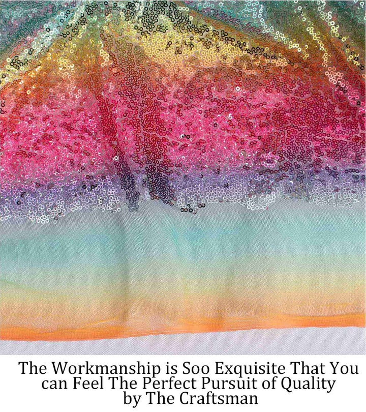 Pardecor Sequin Fabric by The Yard Glitter Fabric 1 Yard Little Mermaid Fabric Mesh Fabric Sequence Fabric Linen Material Fabric for Sewing Sparkle Cloth Fabric (1 Yard, Rainbow)