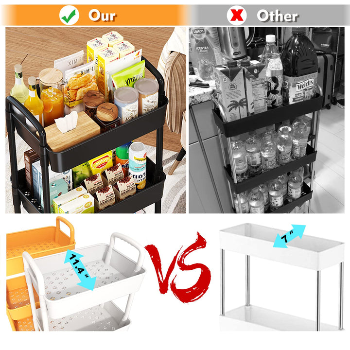 5-Tier Utility Cart with Lockable Wheels - Multipurpose Storage and Craft Organizer Cart for Bathroom, Laundry, Kitchen - Book, Art, Makeup, Diaper Cart in Black