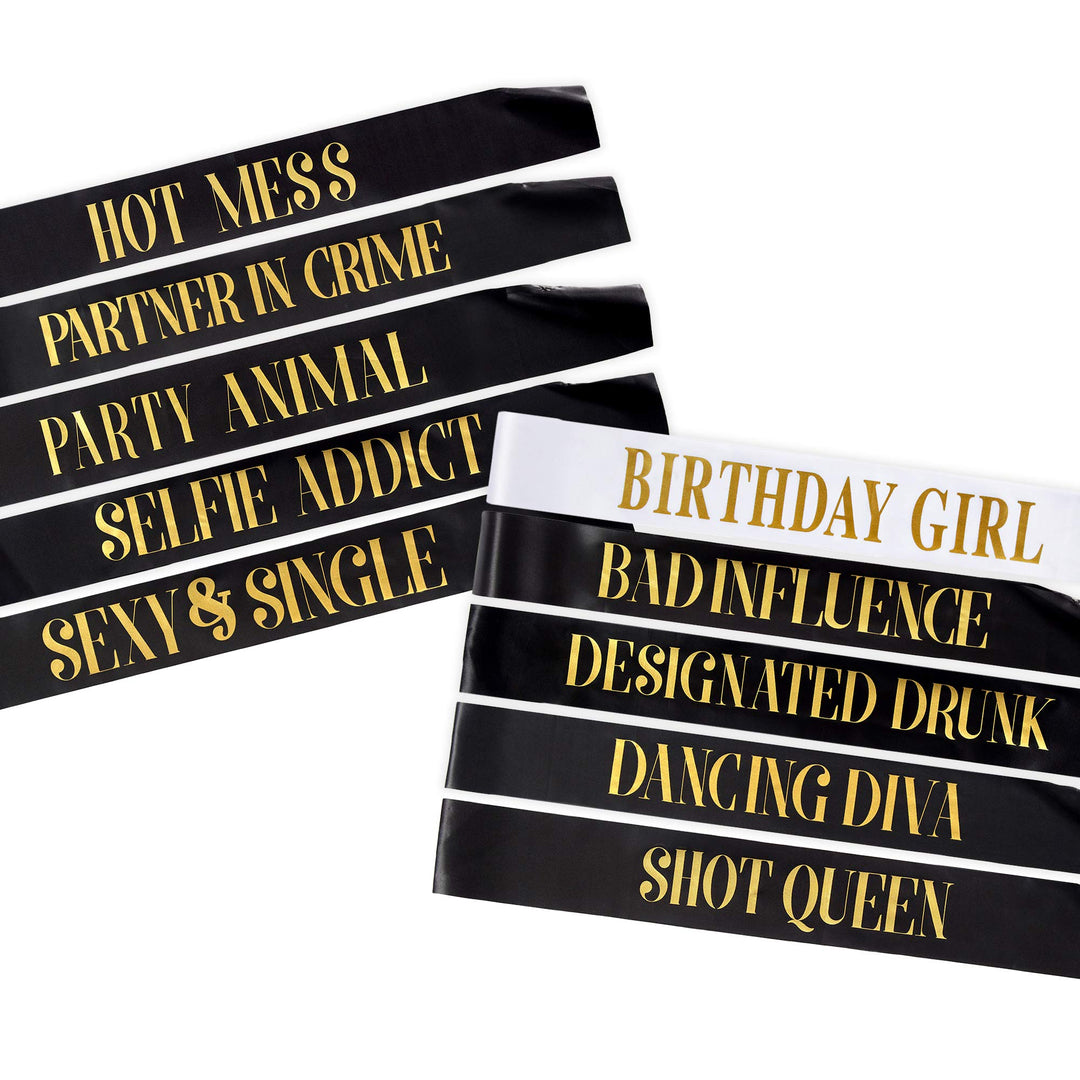 Birthday Sashes | Happy Birthday Sashes | Birthday Girl Sash for Women | Funny Birthday Sash | 10 Birthday Sashes | 9 Funny Sashes,1 Birthday Girl Sash