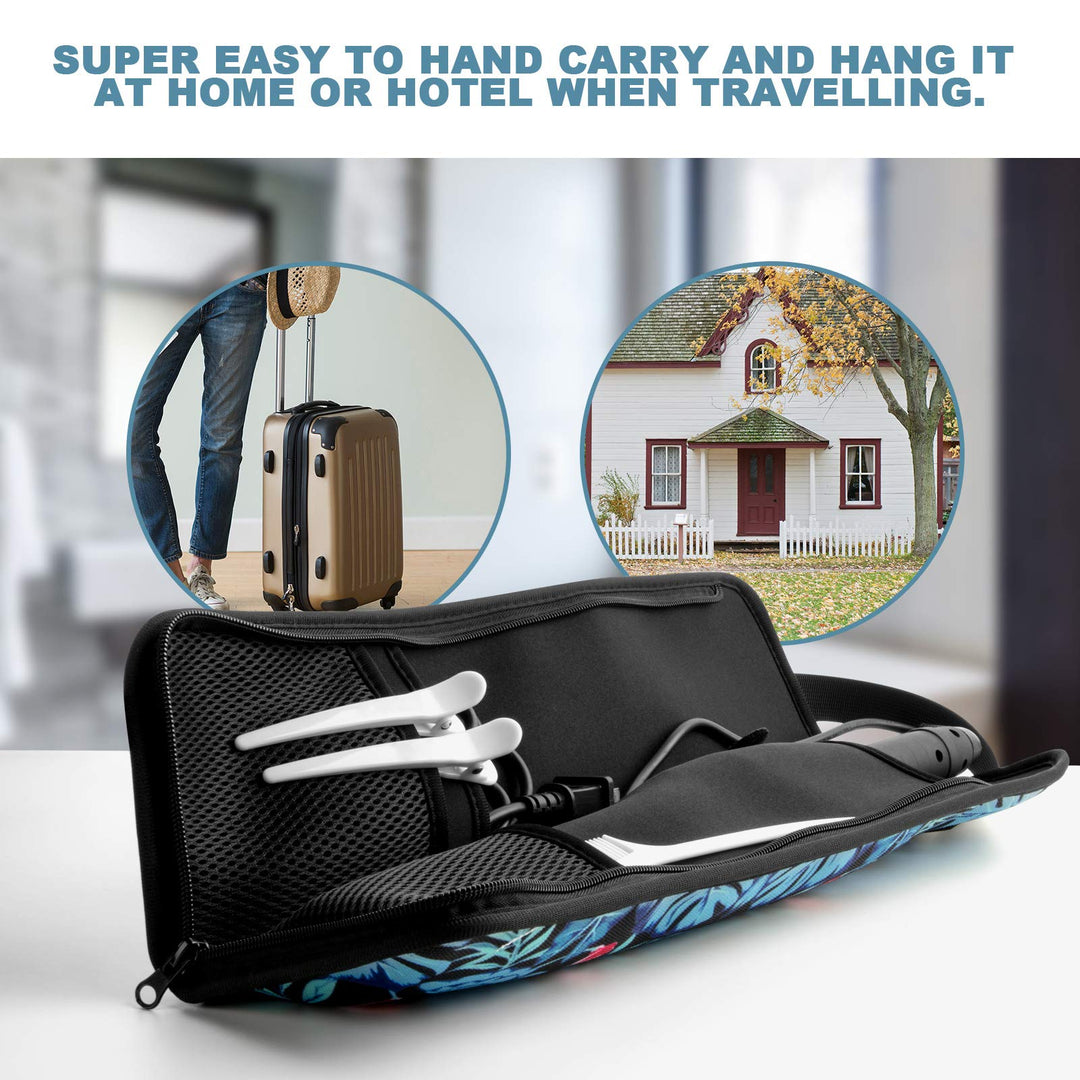Universal Curling Iron Travel Case, Heat-Resistant, Canvas, Blue Flower