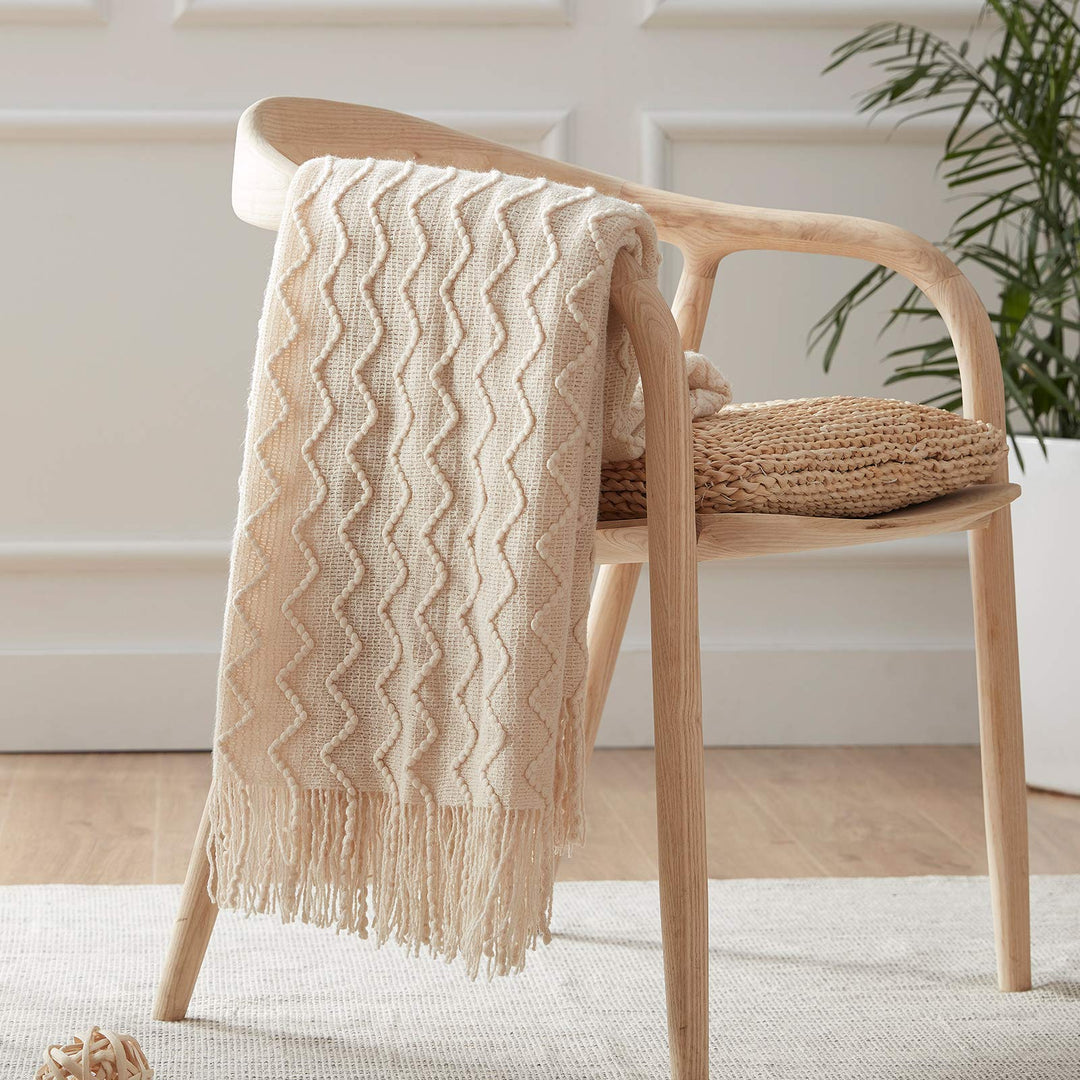 NexHome Throw Blankets for Couch Cream Decorative Knit 