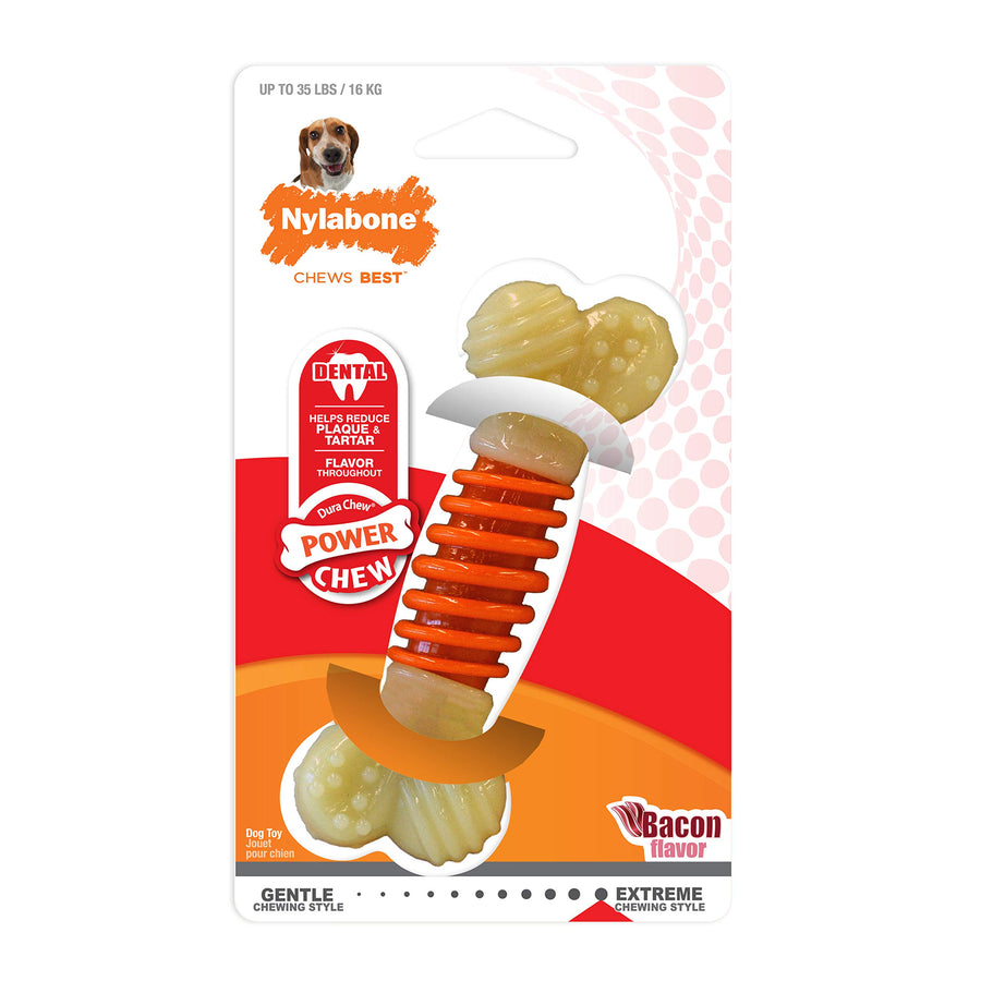 PRO Action Dental Bone Power Chew Toy for Dogs, Dog Toys for Aggressive Chewers, Bacon Flavor, Medium - Up to 35 lbs, 1 Count