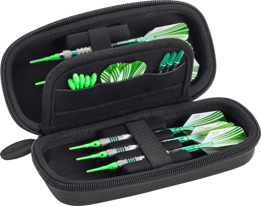 Sentry 6 Dart Case Slim, Holds Extra Accessories, Tips, Shafts and Flights, Compatible with Steel Tip and Soft Tip Darts, Impact &amp; Water Resistant TacTech Shell, Black Zipper