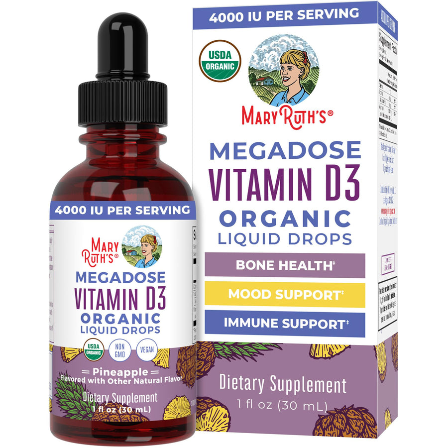 Vitamin D3 Liquid Drops | Megadose 4000 IU | USDA Organic Liquid Vitamin D Spray for Adults & Kids | Immune Support & Bone Health | Vegan | Gluten Free | Non-GMO | 30 Servings