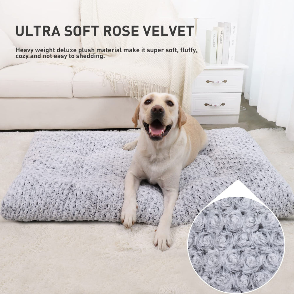 Washable Dog Bed Deluxe Plush Dog Crate Beds Comfy Kennel Pad Anti-Slip Pet Sleeping Mat for Large, Jumbo, Medium, Small Dogs Breeds, 41 x 27, Gray