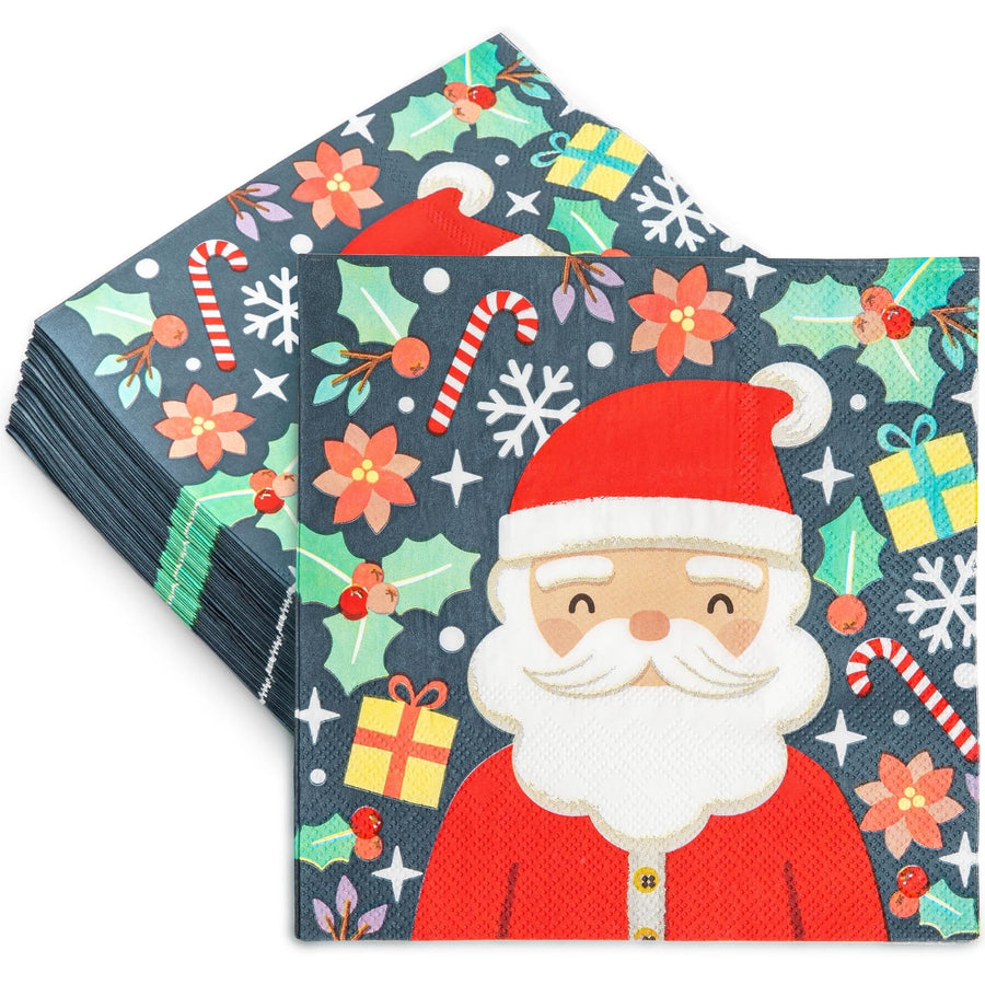 Santa Claus Paper Napkins for Christmas Holiday Parties (6.5 x 6.5 In, 50 Pack)