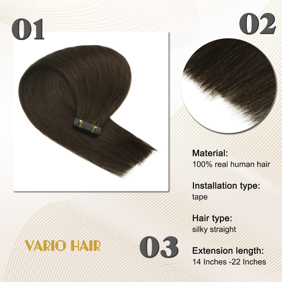 Dark Brown Tape in Hair Extensions 100% Remy Human Hair Brown Tape in Extensions 18 Inch 40g 20pcs Invisible Tape in Hair Extensions Remy Human Hair Silky Straight Human Hair Tape in Extensions