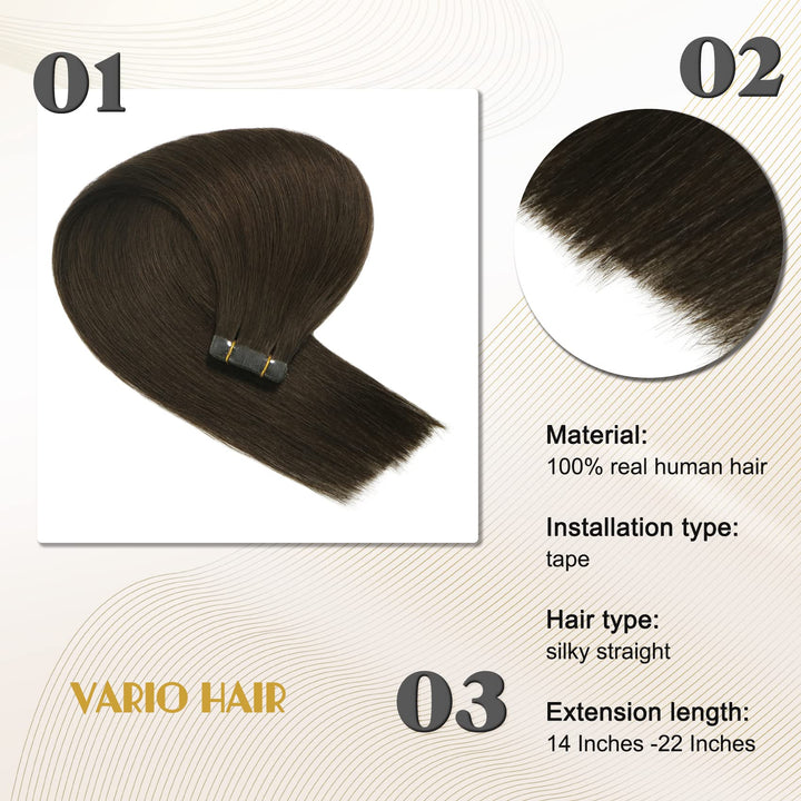Dark Brown Tape in Hair Extensions 100% Remy Human Hair Brown Tape in Extensions 18 Inch 40g 20pcs Invisible Tape in Hair Extensions Remy Human Hair Silky Straight Human Hair Tape in Extensions