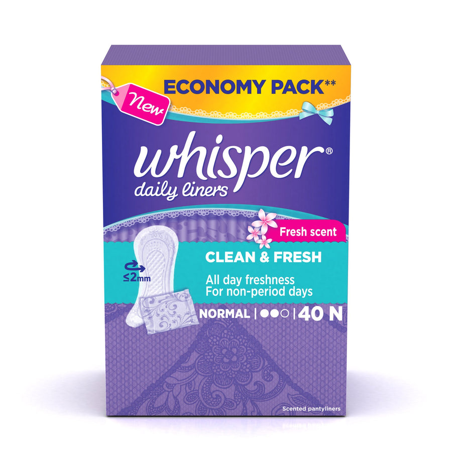 WHISPER DAILY LINER , 40 NORMAL PADS, FOR NON PERIOD DA