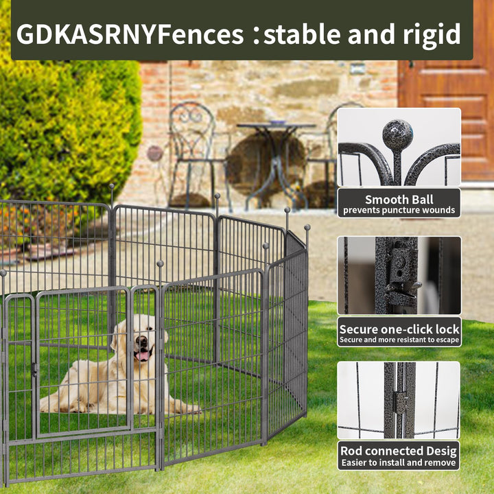 Dog Playpen,24/32/40 Inch Height in Heavy Duty,Folding Indoor Outdoor Dog Exercise Fence, Portable Pet Playpen with Door for Large Medium Dogs - Silver Gray (8 Panels, 32 inch)