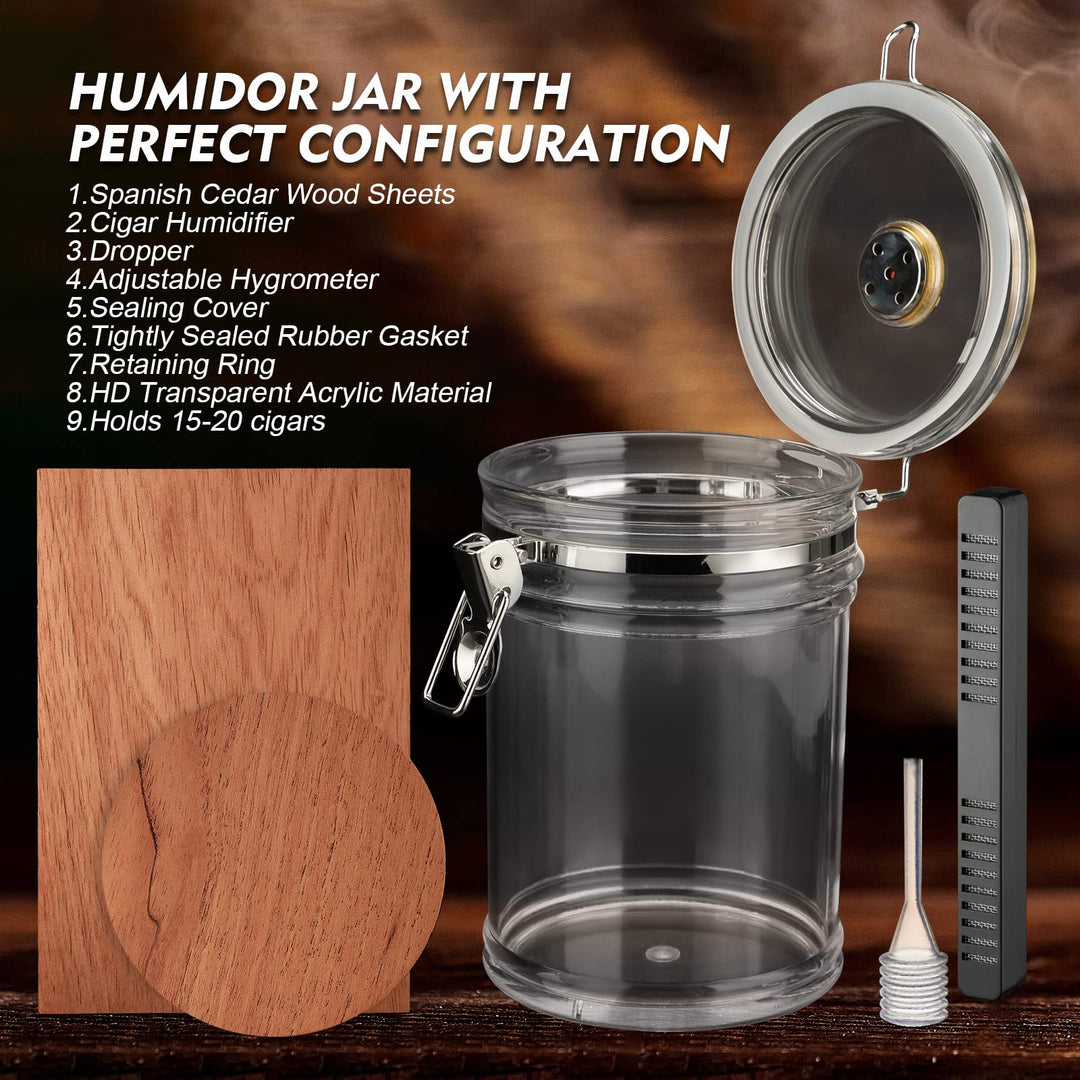 Acrylic Humidor Jar with Humidifier and Hygrometer,humidor That can Hold About 18 Cigars (Clear)