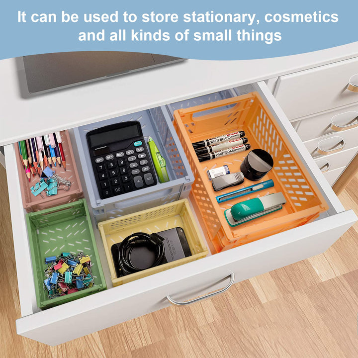 5-Pack Small Foldable Storage Bins for Desk Organization, Stackable Mini Plastic Storage Crates for Home Office Organizer, Folding Small Storage Basket Containers (L5.9 x W3.8 x H2.2)