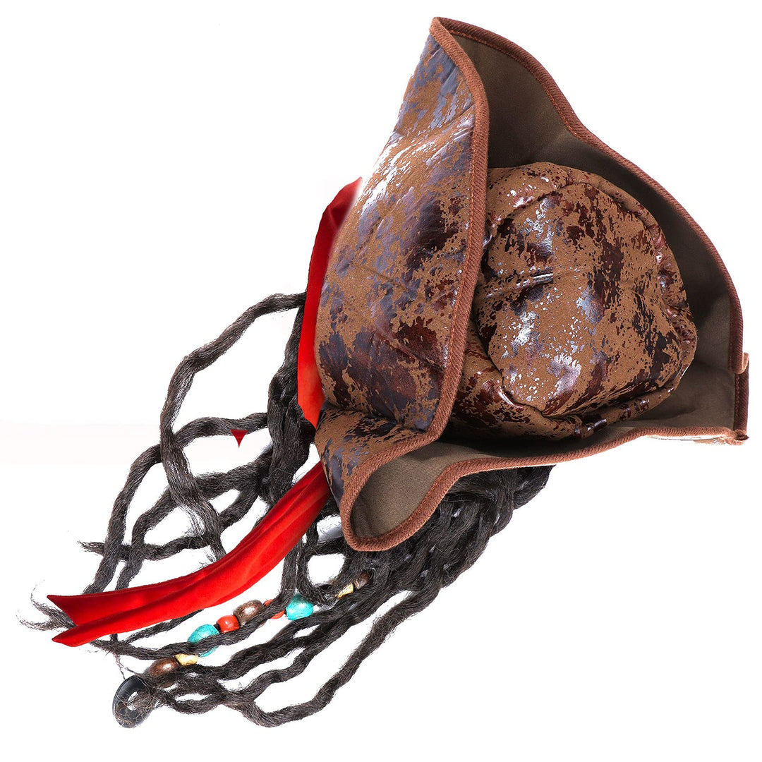 Pirate Hat with Dreadlocks Braids and Costume Accessories Set, Halloween Masquerade Accessory Set of 5