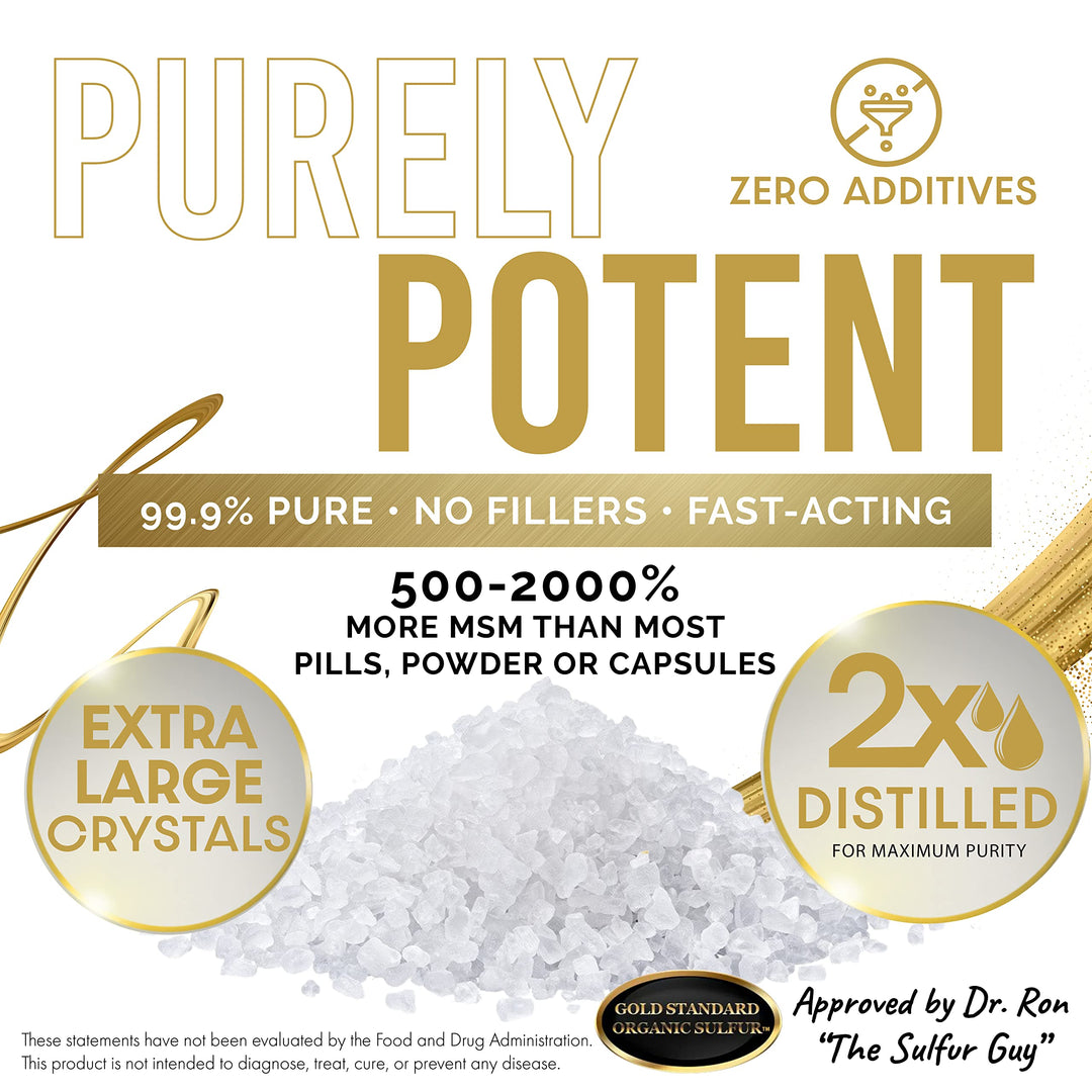 Gold Standard Organic Sulfur Crystals 1lb - 99.9% Pure MSM Crystals - Largest Granular Flakes Sulfur - 3rd Party Tested MSM Powder