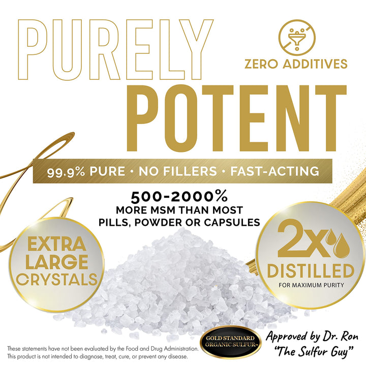 Gold Standard Organic Sulfur Crystals 1lb - 99.9% Pure MSM Crystals - Largest Granular Flakes Sulfur - 3rd Party Tested MSM Powder