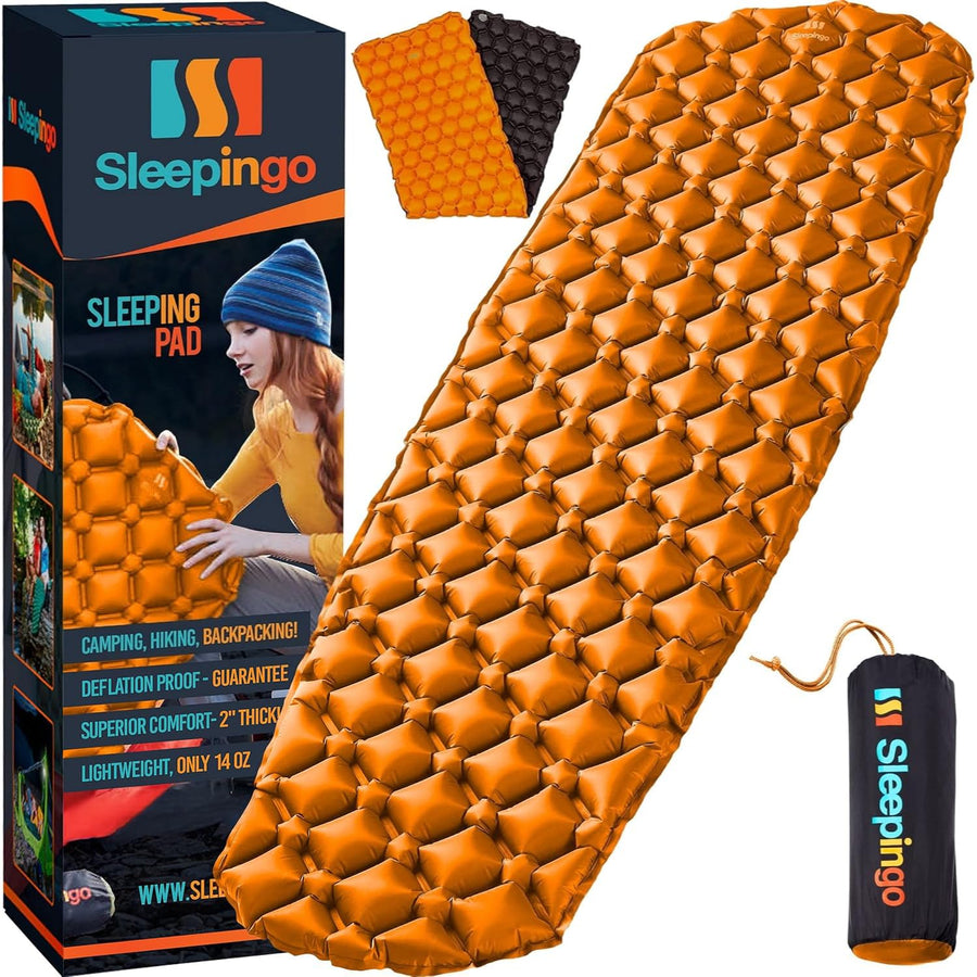 Inflatable Mat for Camping - Ultralight Sleeping Pad for Camping and Backpacking - Compact Air Mattress - Camping Mat with Tear-Resistant Ripstop Nylon - 73.5 x 21.5 - Black and Orange
