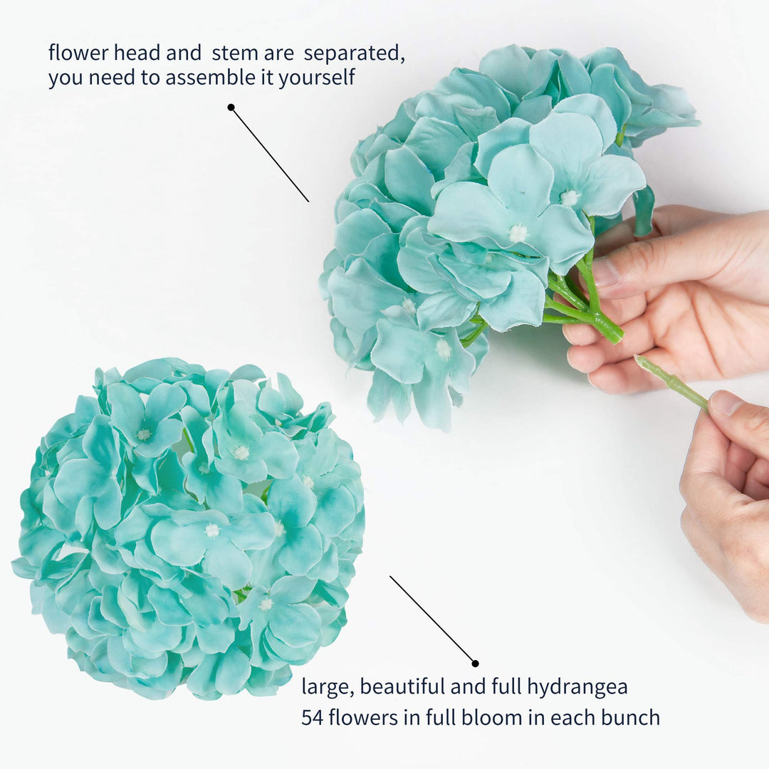 Hydrangea Silk Fake Flowers Heads with Stems, Pack of 10 Full Artificial Flowers for Decoration Wedding Home Party Shop Baby Shower, Room Decor for Bedroom Aesthetic