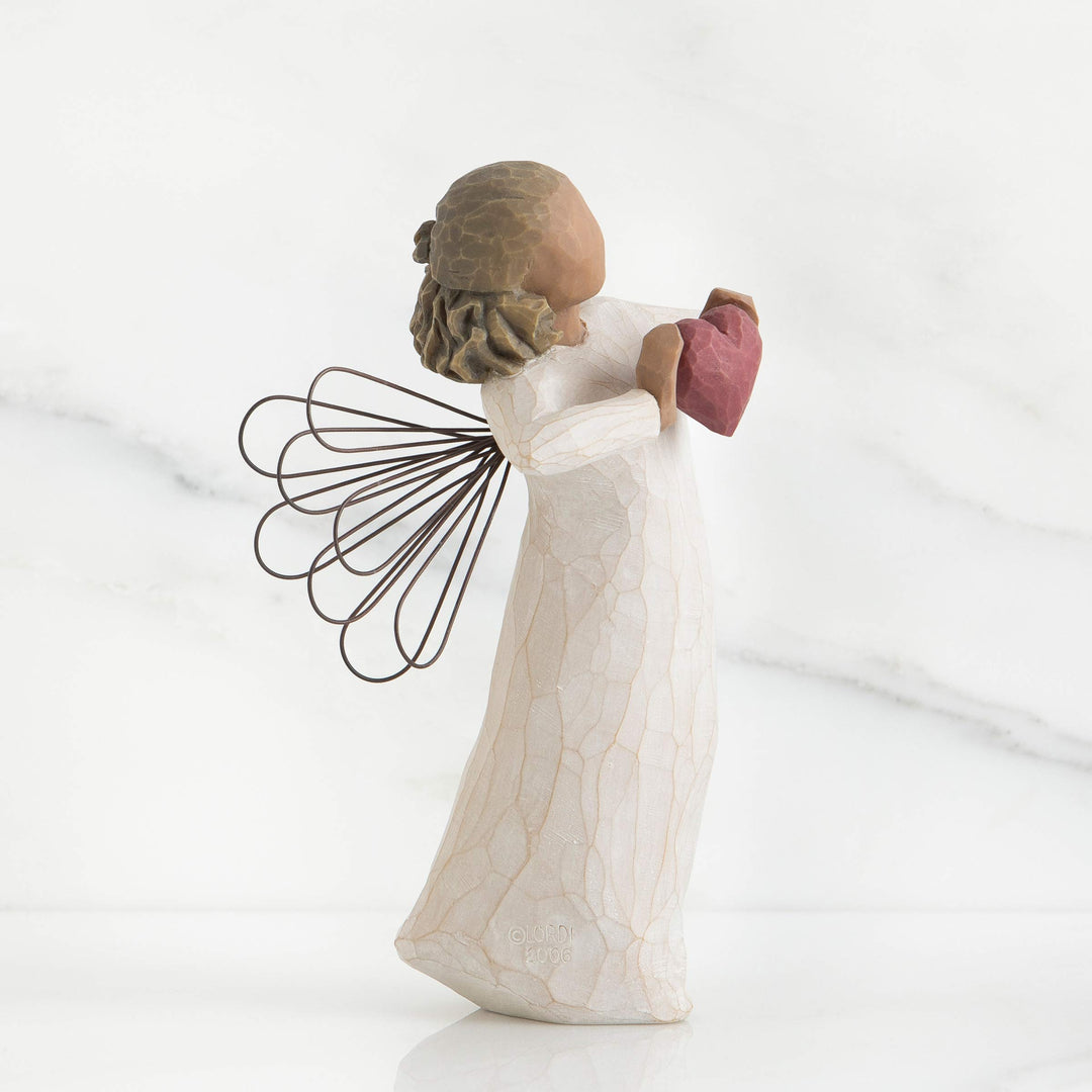 with Love Angel, You are Loved, Figure Holding Out Red Heart, Gift for Wedding, Anniversary or Valentine’s Day, Sculpted Hand-Painted Darker-Skin Figure
