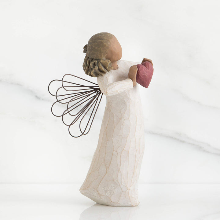with Love Angel, You are Loved, Figure Holding Out Red Heart, Gift for Wedding, Anniversary or Valentine’s Day, Sculpted Hand-Painted Darker-Skin Figure