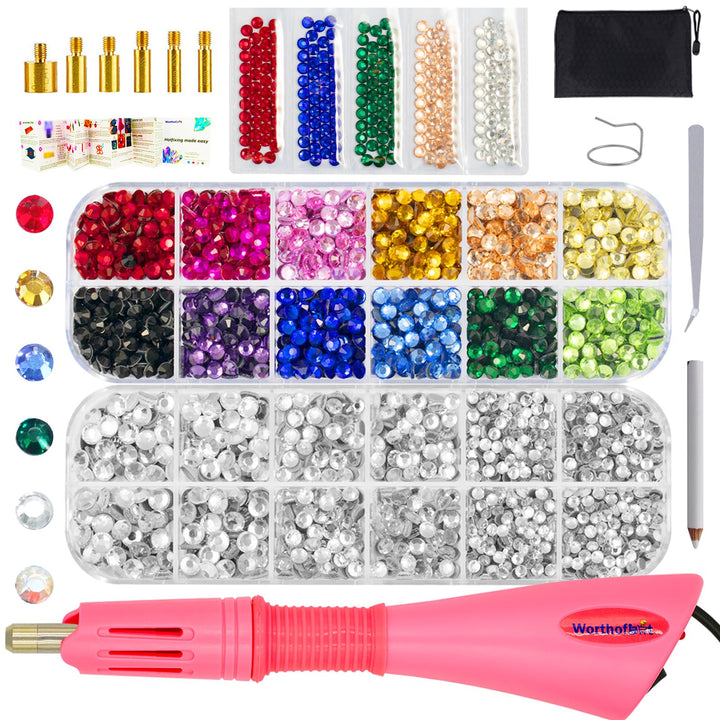 Hotfix Rhinestone Applicator with 3400 Pcs Hot Fix Rhinestones, Bedazzler Kit with Rhinestones, Bedazzle Tool Gun for Clothing, Clothes, Fabric - 3mm 4mm 5mm SS10/SS16/SS20 | Washable