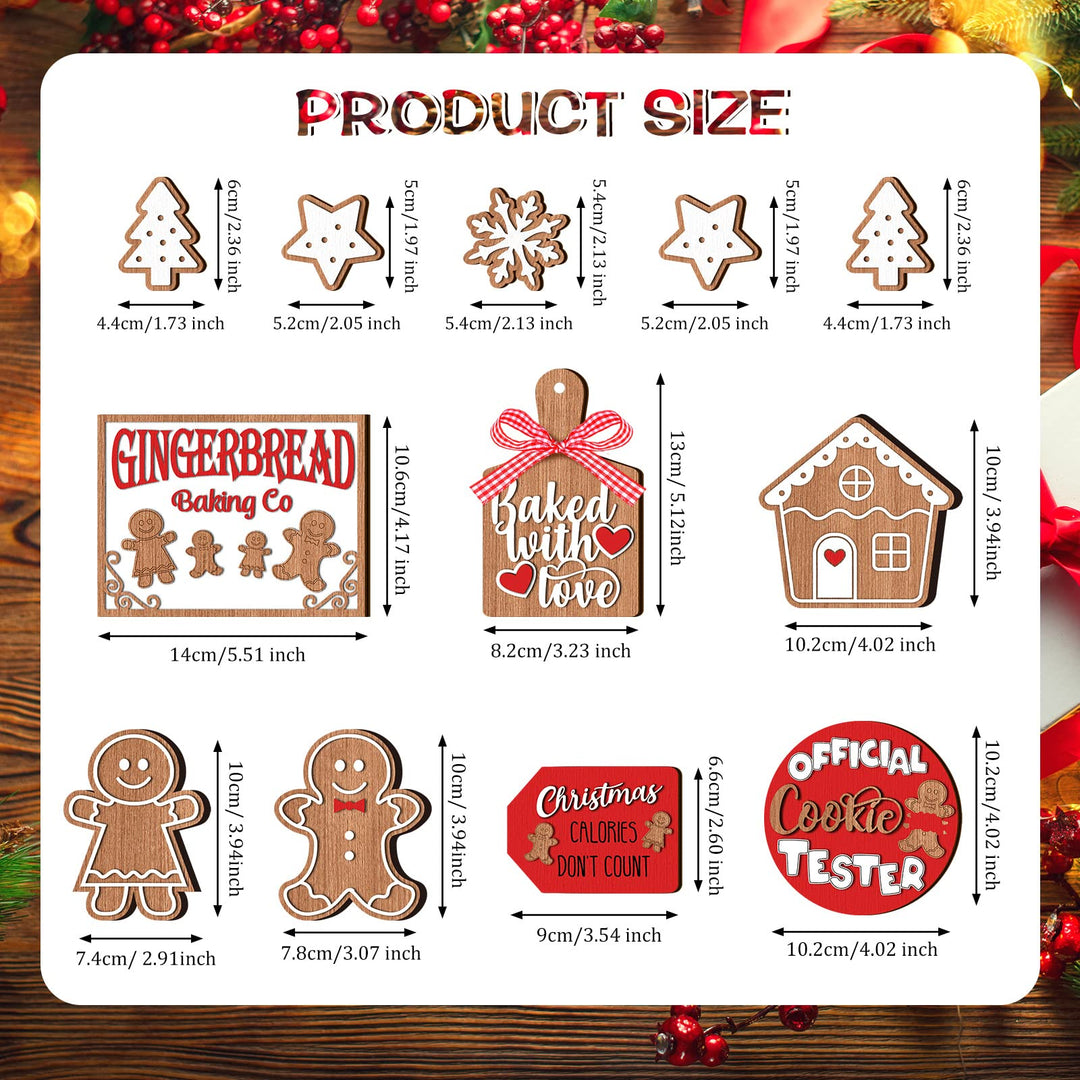 12 Pcs Christmas Tiered Tray Decorations Set Christmas Wooden Signs Tiered Tray Decor Xmas Gingerbread Man Snowflakes Pink Gnome Sign Rustic Farmhouse Decor for Home Table Shelf(Santa)