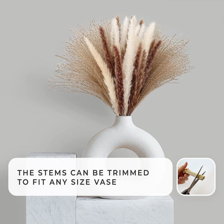 Dried Pampas Grass - 60 Pcs 17.5 inch Premium, White Pampas 15 Pcs, Brown Pampas 15 Pcs, Reed Grass 30 Pcs, Bouquet of Natural Fluffy Pampas Stems for Wedding Decoration &amp; Home Boho Decor