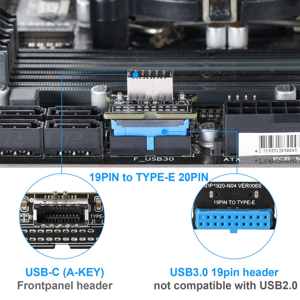Computer Mainboard USB 3.0 Front 19PIN to 3.1 Type-C Front Panel Header Type-E Adapter 20 to 19 Pin Expansion Card
