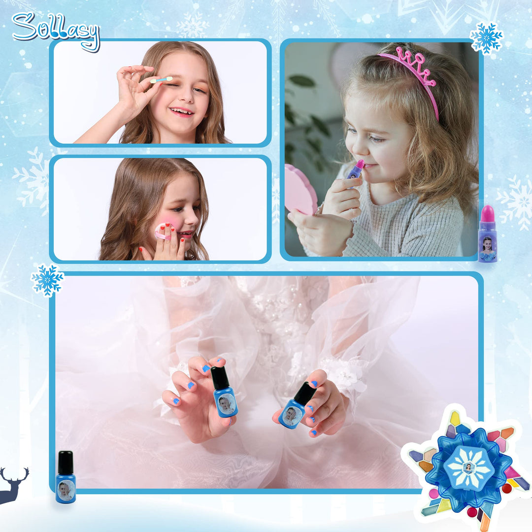 Kids Makeup Kit for Girl 24 Colors Girls Play Makeup Set Washable Safe Funny Snowflake Shaped Kids Make Up Sets Cosmetics Kit Birthday Halloween Toys Gift for 3 4 5 6 7 8 9 10 Years Old