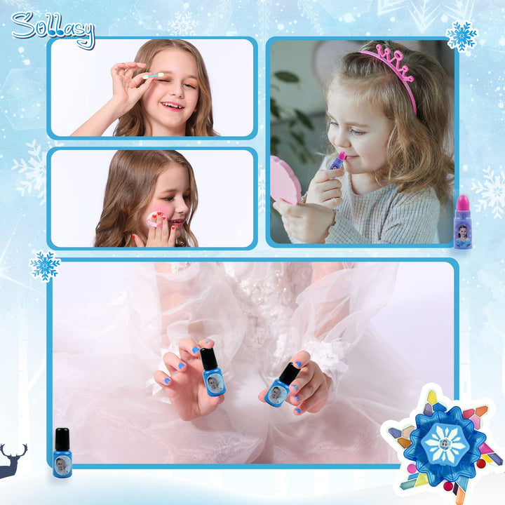 Kids Makeup Kit for Girl 24 Colors Girls Play Makeup Set Washable Safe Funny Snowflake Shaped Kids Make Up Sets Cosmetics Kit Birthday Halloween Toys Gift for 3 4 5 6 7 8 9 10 Years Old