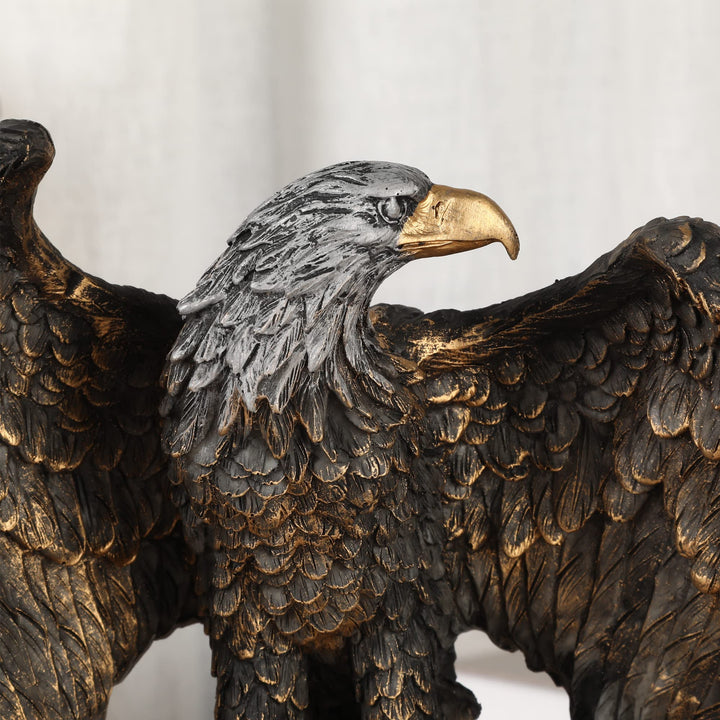 H&amp;W 10.25 Tall Patriotic Eagle On Rocks Statue Wild Bird Eagle Decorative Bronze Patina Resin Figurine