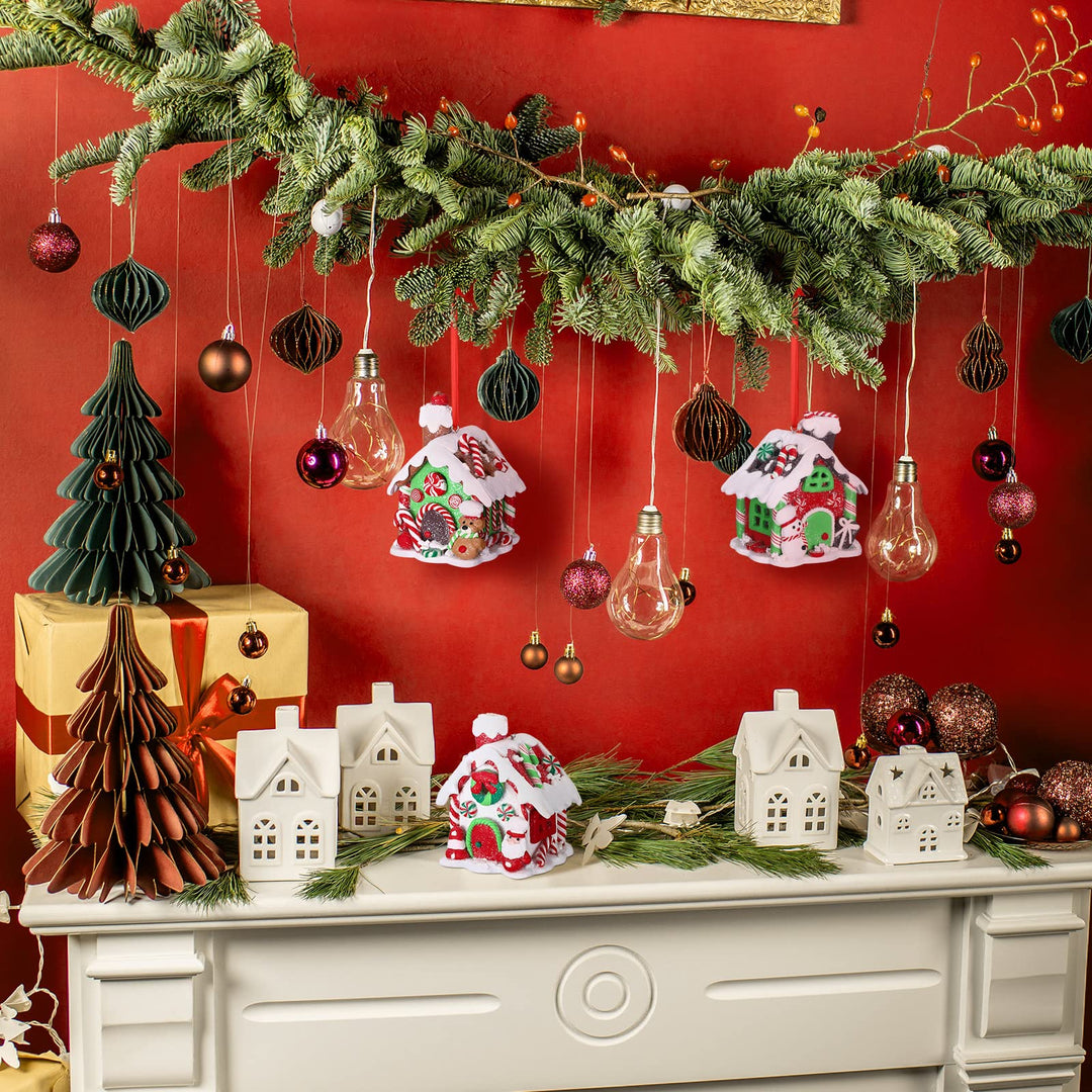 3 Pieces Gingerbread House Ornaments Glitter Christmas Lighted House Ornaments Gingerbread Decor Decorative Led Snowman Santa Claus House Xmas Tree Hanging Decoration for Holiday Housewarming Gift