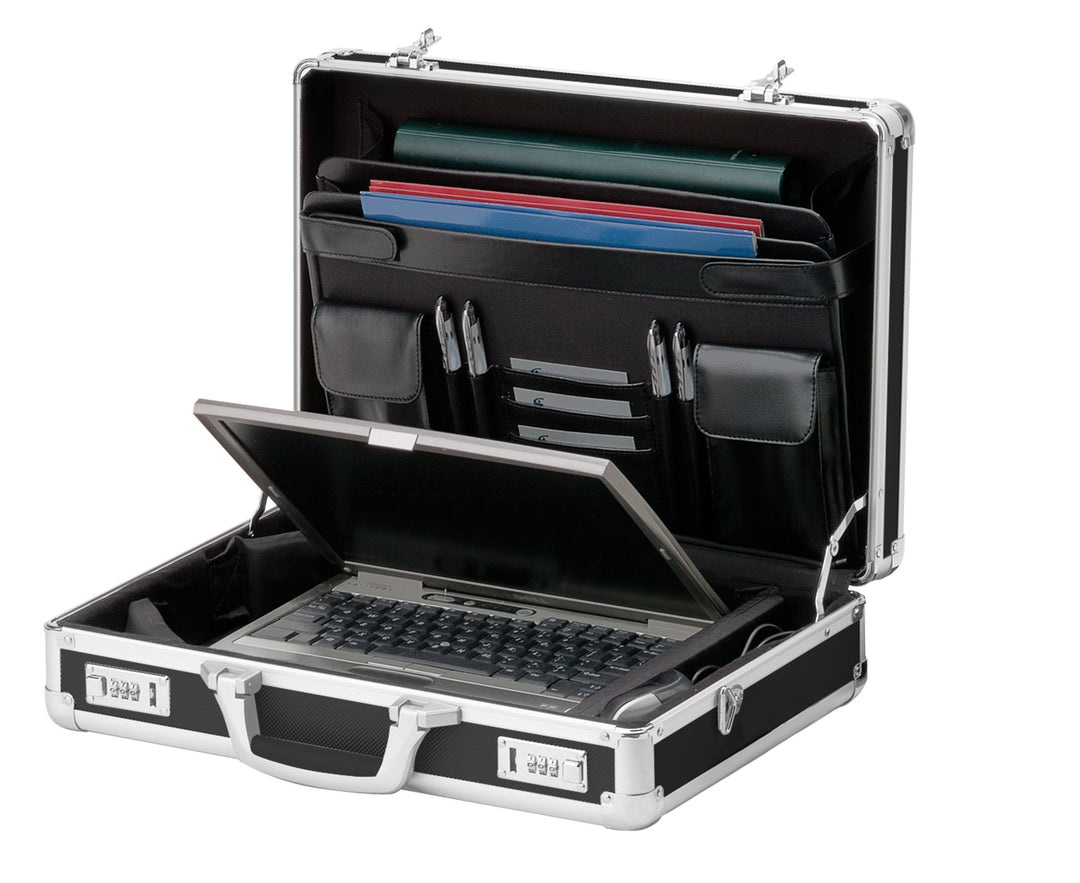 Vaultz Locking Briefcase - 18 x 14.25 x 5 Inch Combination Lock Hard Laptop Case w/Strap - Briefcases for Men and Women - Black