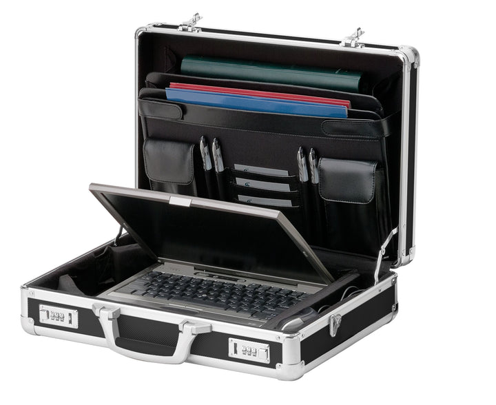 Vaultz Locking Briefcase - 18 x 14.25 x 5 Inch Combination Lock Hard Laptop Case w/Strap - Briefcases for Men and Women - Black