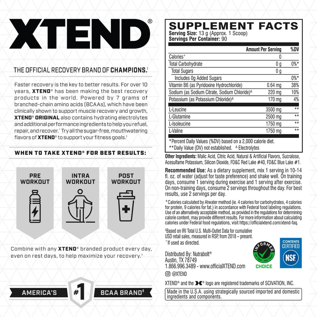 XTEND Original BCAA Powder Knockout Fruit Punch | Sugar Free Post Workout Muscle Recovery Drink with Amino Acids | 7g BCAAs for Men &amp; Women | 90 Servings