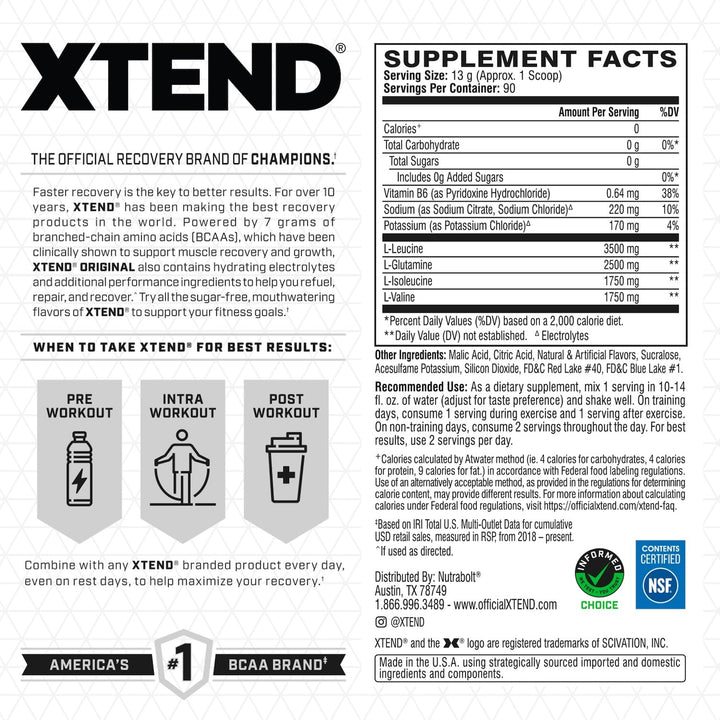 XTEND Original BCAA Powder Knockout Fruit Punch | Sugar Free Post Workout Muscle Recovery Drink with Amino Acids | 7g BCAAs for Men &amp; Women | 90 Servings