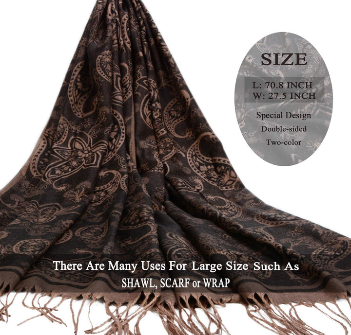 Women&#39;s Pashmina Shawl Paisley Pattern Scarf Tassels Wrap Colorful Ethnic (2021-Cream)