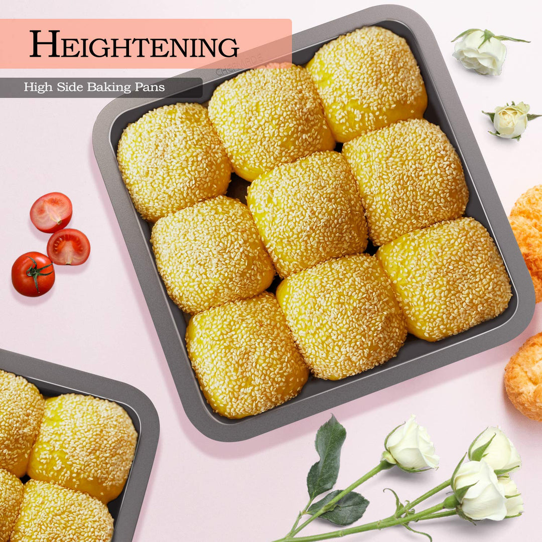 Square Cake Pan, 8-Inch Bakeware Non-Stick Carbon Steel Pan Deep Dish Oven Baking Mold Baking Tray Ovenware for Cakes, Bread, Pizza, Cookies