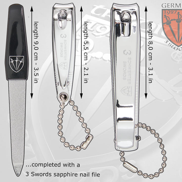 3 Swords Germany – Brand Quality fingernail & toenail Clipper, Manicure, Pedicure Nail Care by with Metal Nail File and case, Silver Color Edition