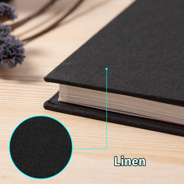 Photo Album Self Adhesive 3x5 4x6 5x7 6x8 8x10 8.5x11 11x10.6 Magnetic Scrapbook Album DIY Length 11x10.6 Inch 40 Pages Linen Cover with A Metallic Pen and DIY Accessories(Black)