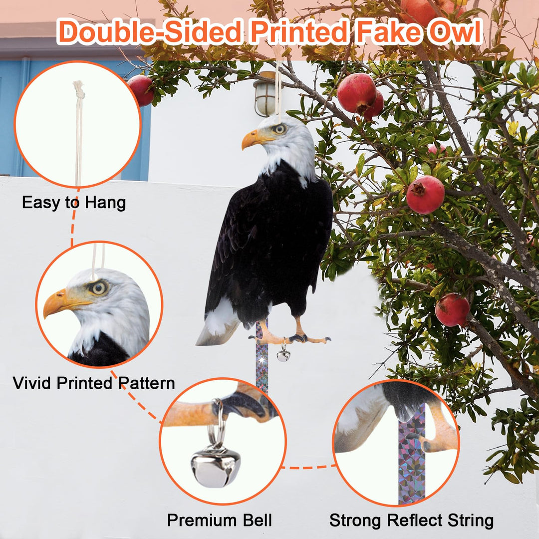 Kungfu Mall Owl to Keep Birds Away, 3 Pack Bird Scare Hawk Fake Owl, Reflective Hanging Bird Decoration, Bird Control Device to Keep Birds Pigeon Woodpecker Away from Patio Garden